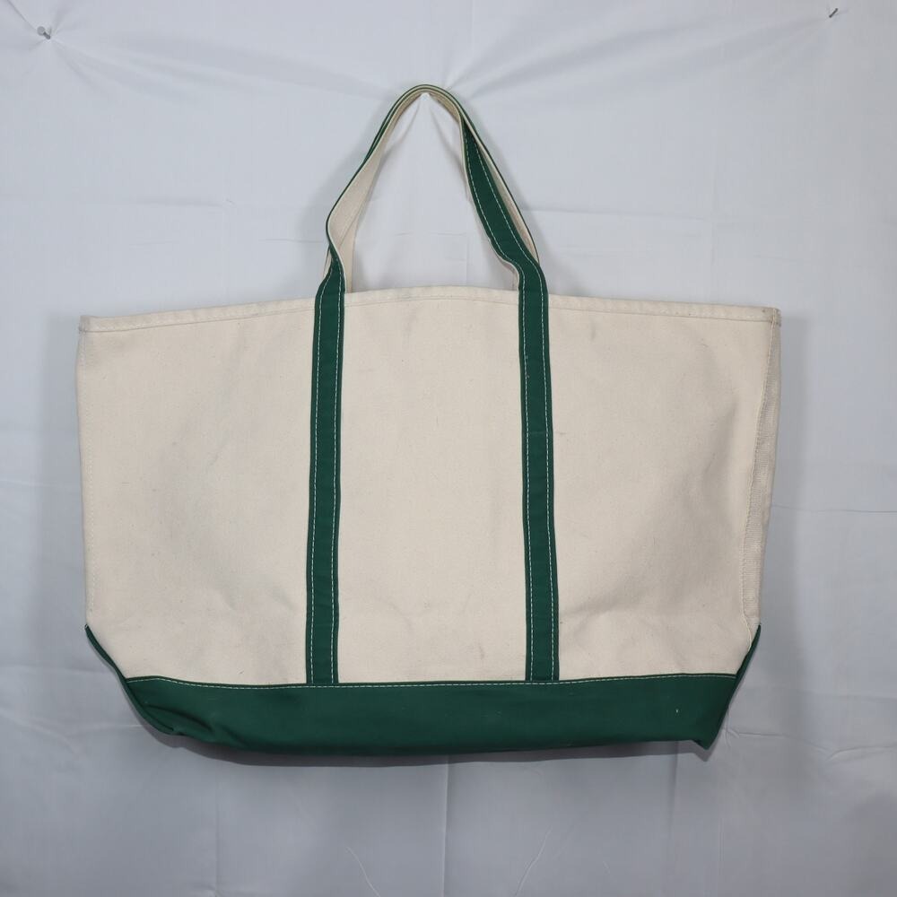 L.L.Bean‎ Boat and Tote Canvas Bag Green Trim Large USA